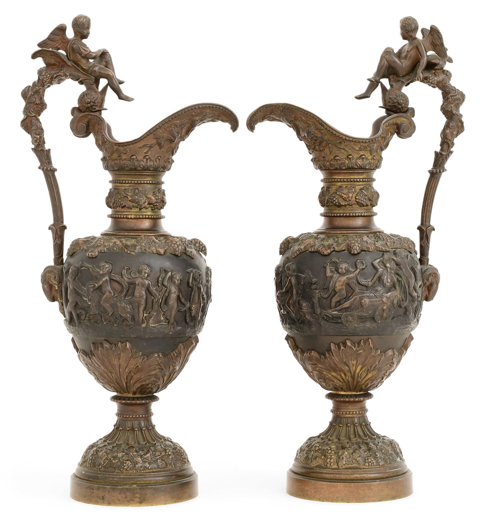 Pair of French Patinated Bronze Figural Ewers (1 of 7)