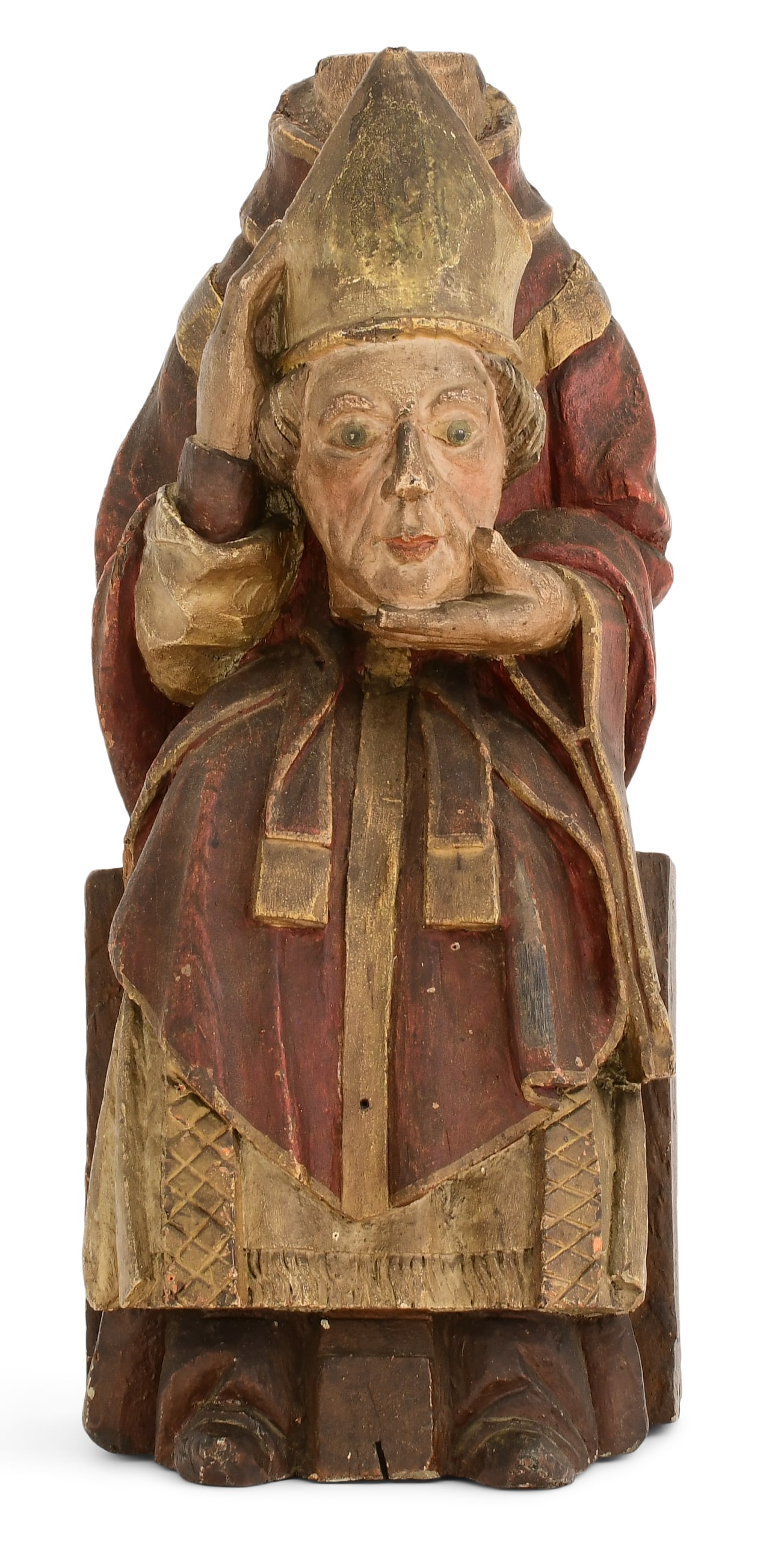 Continental Carved & Polychrome-Painted Wood Figure of Saint Denis (1 of 7)