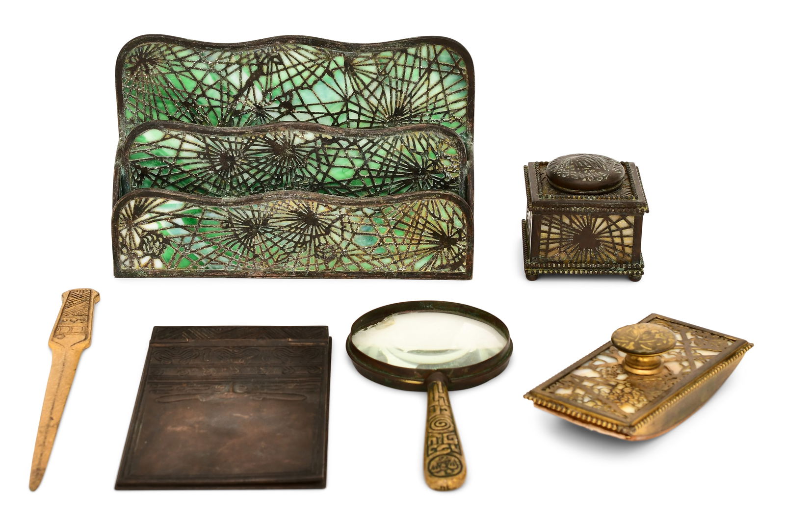 Lot of Six Tiffany Studios Desk Pieces (1 of 9)