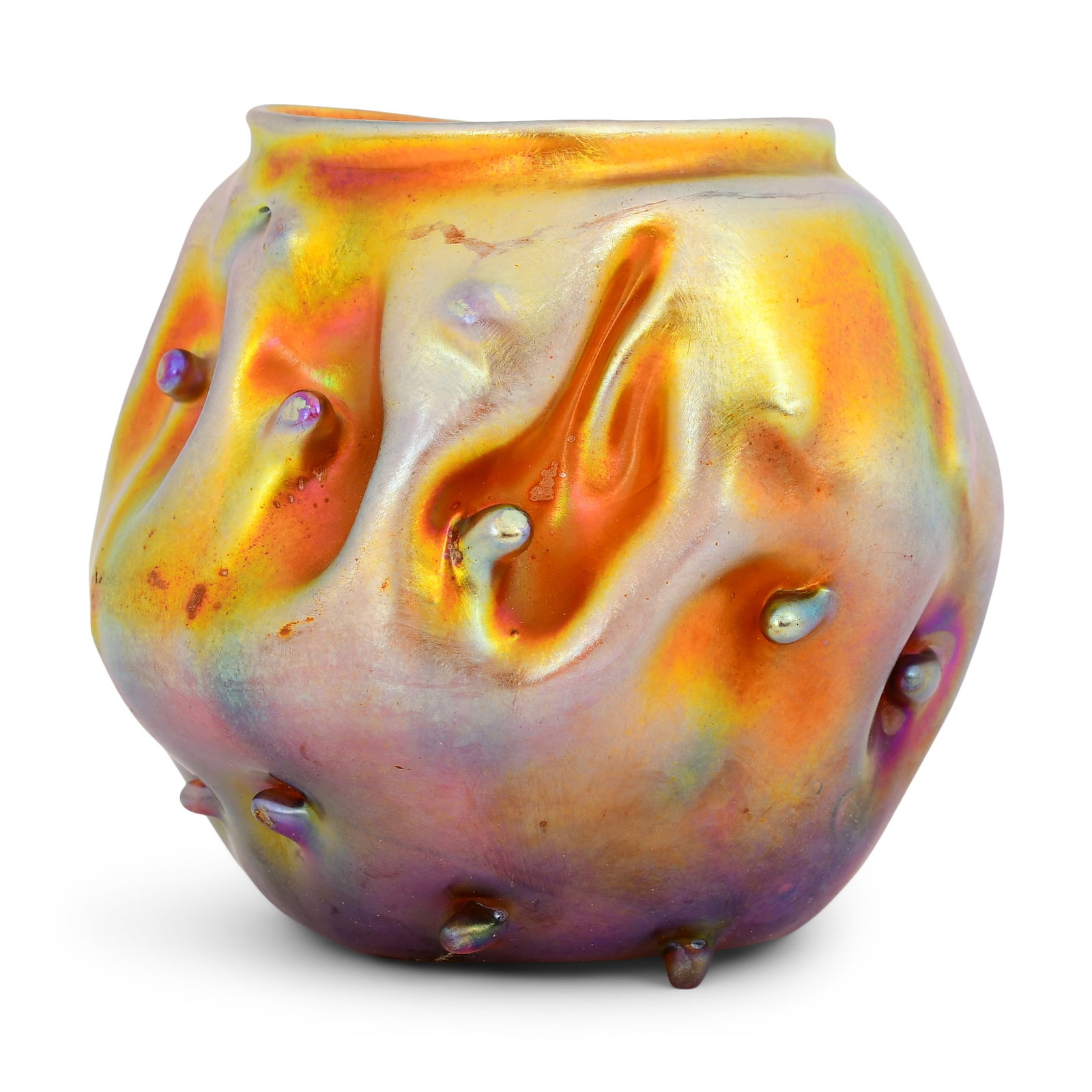 Tiffany Studios Favrile Glass Dimpled Vase: Tiffany Studios Dimpled Vase circa 1910 favrile glass engraved "L.C. Tiffany - Favrile, 2489" 3 1/2 x 3 1/2 inches Provenance: Private Collection, Oxford, Connecticut Other Notes: Fontaine's Auction G
