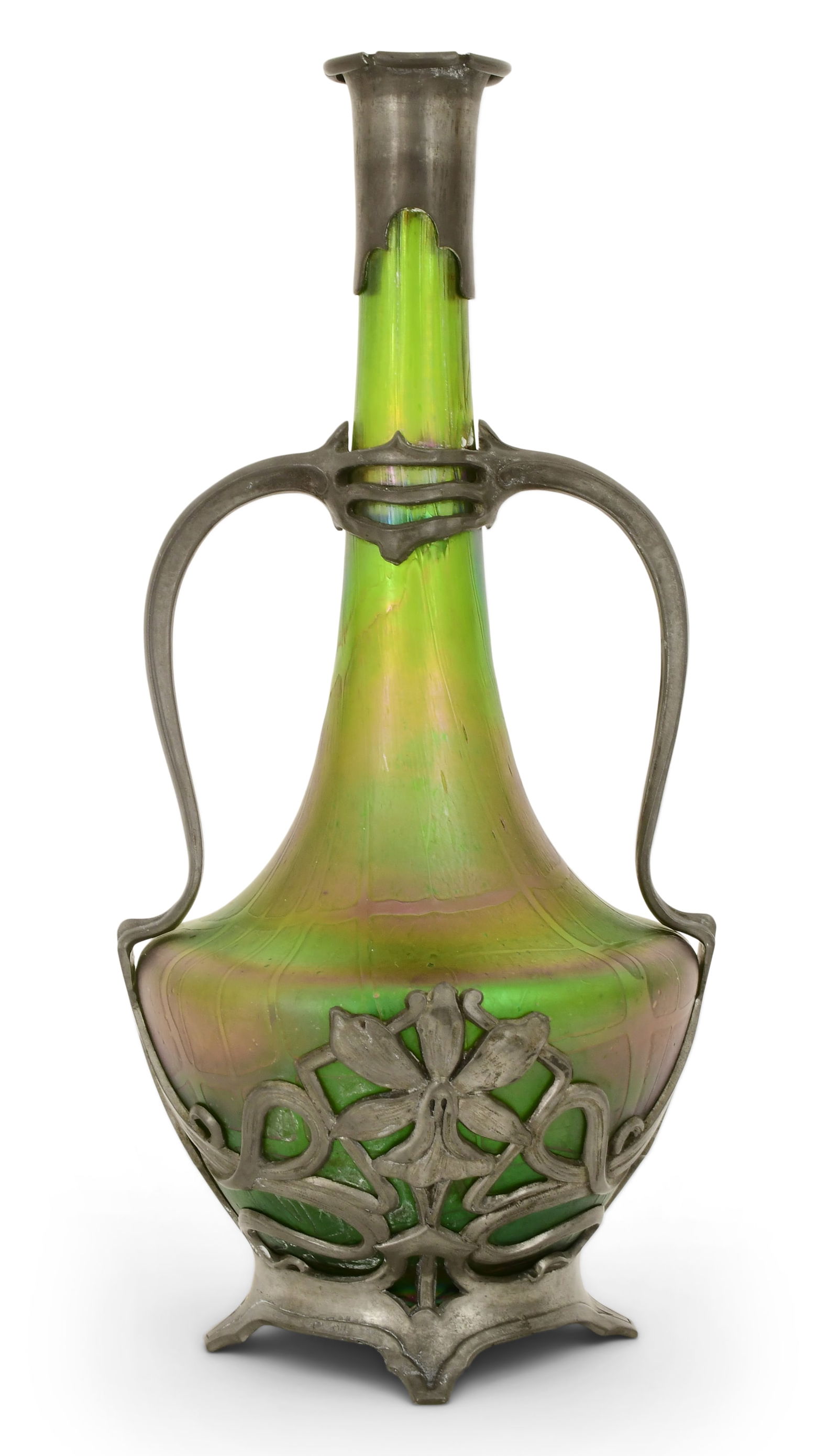 Austrian Metal-Mounted Iridescent Glass Vase (1 of 4)