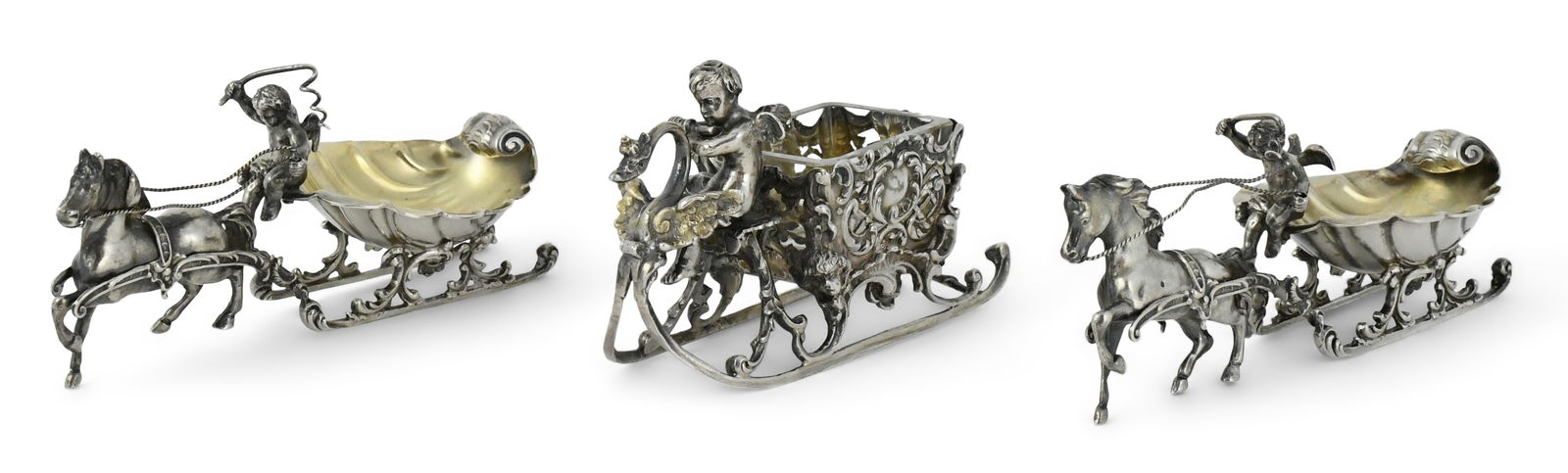 Two Silver Continental Silver Salt Cellars and a Sterling Silver Caviar Boat (1 of 7)