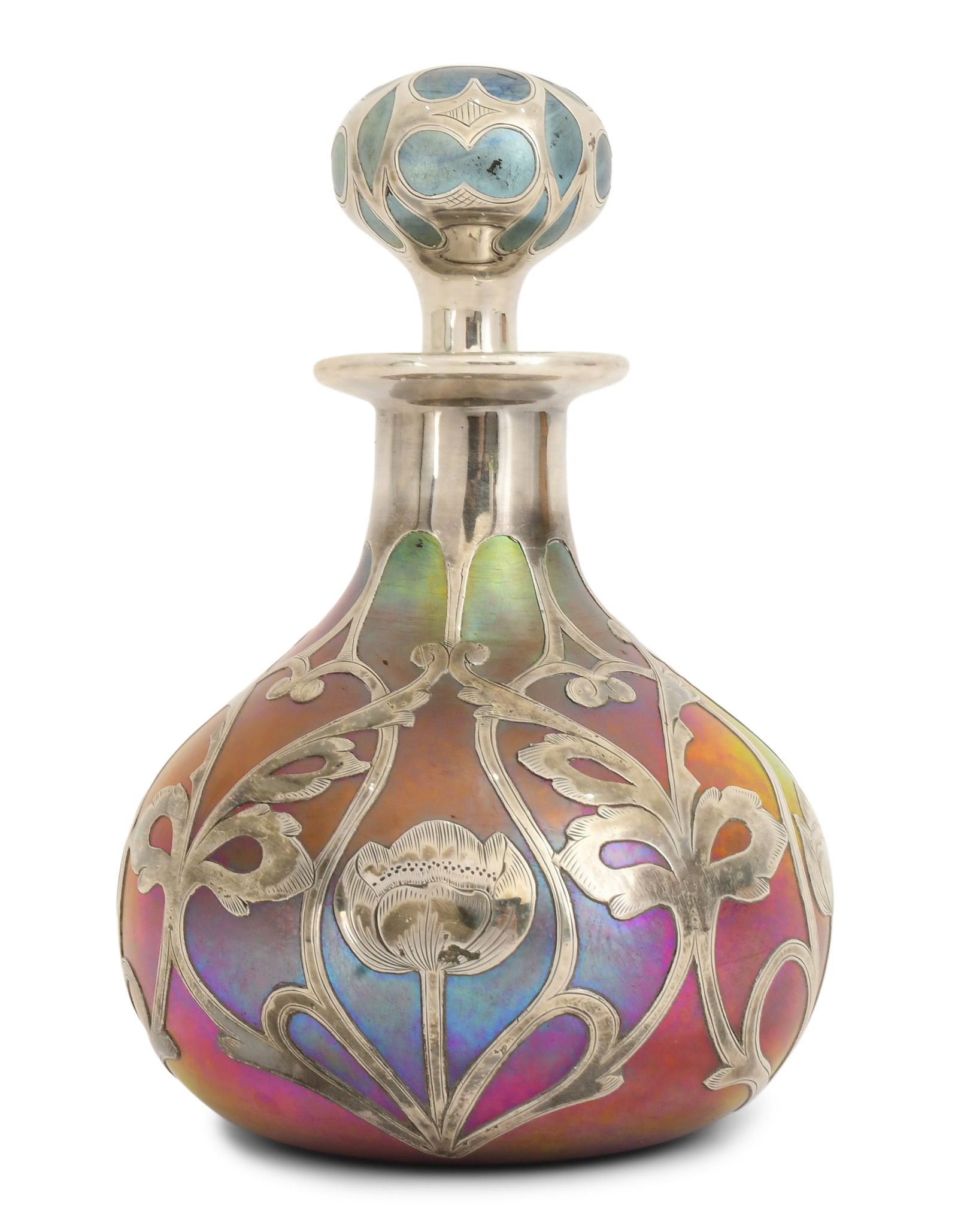 Quezal Silver Overlay Glass Perfume Bottle (1 of 6)
