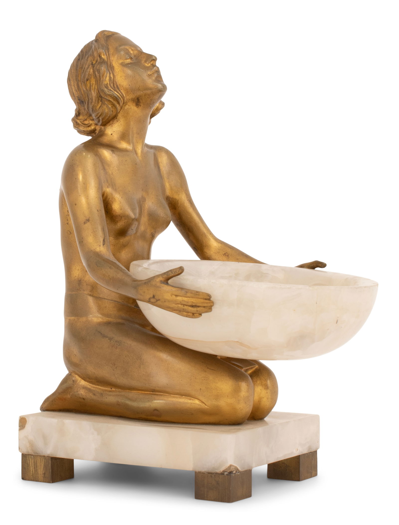 Josef Lorenzl (Austrian, 1892-1950), Kneeling Nude Female: Josef Lorenzl(Austrian, 1892-1950)Kneeling Nude Femalegilt bronze, alabastermarked "Lorenzl, 433/124"8 1/2 x 5 1/4 x 6 3/4 inchesOther Notes: Fontaine's Auction Gallery can arrange shipping for this i