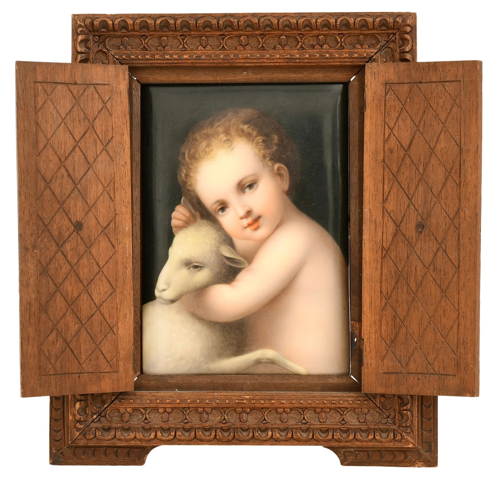German Hand-Painted Porcelain Plaque, "The Infant Jesus with a Lamb" (1 of 6)