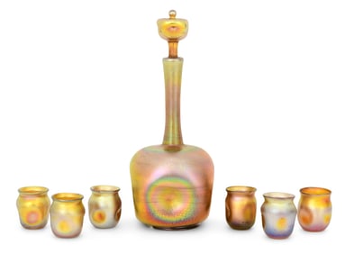 Tiffany Studios Favrile Glass Seven-Piece Decanter Set