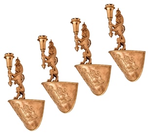 Set of Four Tiffany Studios "Rampant Lion of Judah" Sconces
