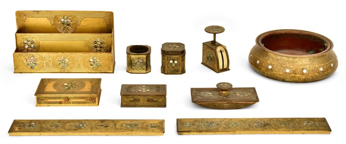 Tiffany Studios Nine-Piece "Abalone" Desk Set