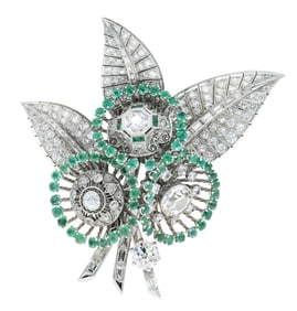 Platinum, Diamond & Emerald Brooch