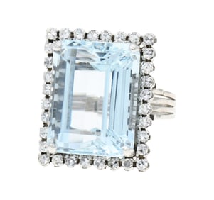 18K White Gold, 18.75 Carat Aquamarine & Diamond Ring