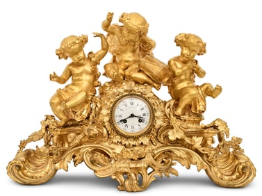 A Fine French Louis XV-Style Gilt Bronze Figural Mantel Clock