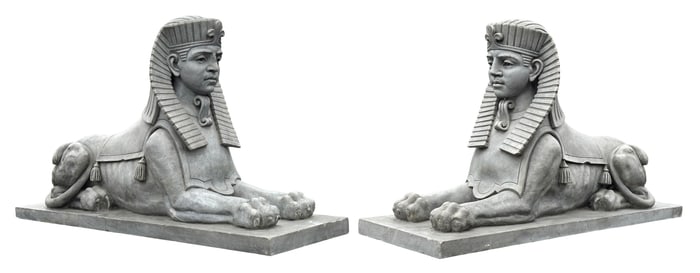 Pair of Large Italian Carved Marble Sphinxes, Vanini, Milan