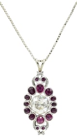 Platinum & 14K Gold Ruby & 3.17 Carat Diamond Necklace