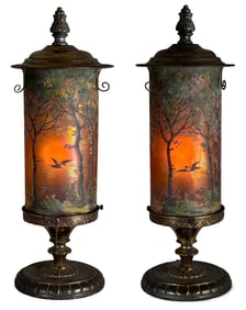 Pair of Handel "Birds In Flight" Torchiere Lamps
