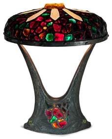Austrian Patinated Bronze & Chunk Glass Figural Table Lamp