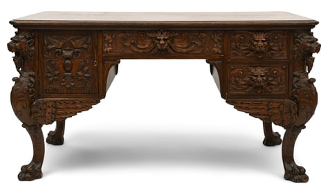 R.J. Horner & Co. Oak Partner's Desk with Winged Griffins