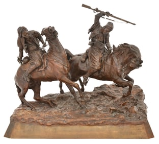 Vasily Grachev (Russian, 1831-1905), "Two Mounted Cossacks" Bronze Grouping