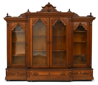 Renaissance Revival Walnut Four-Door Bookcase