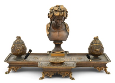 Ferdinand Barbedienne Gilt & Patinated Bronze Figural Inkstand