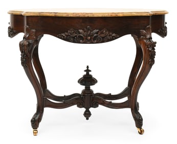 John H. Belter (1804-1863), Rococo Revival Rosewood Center Table with Marble Top