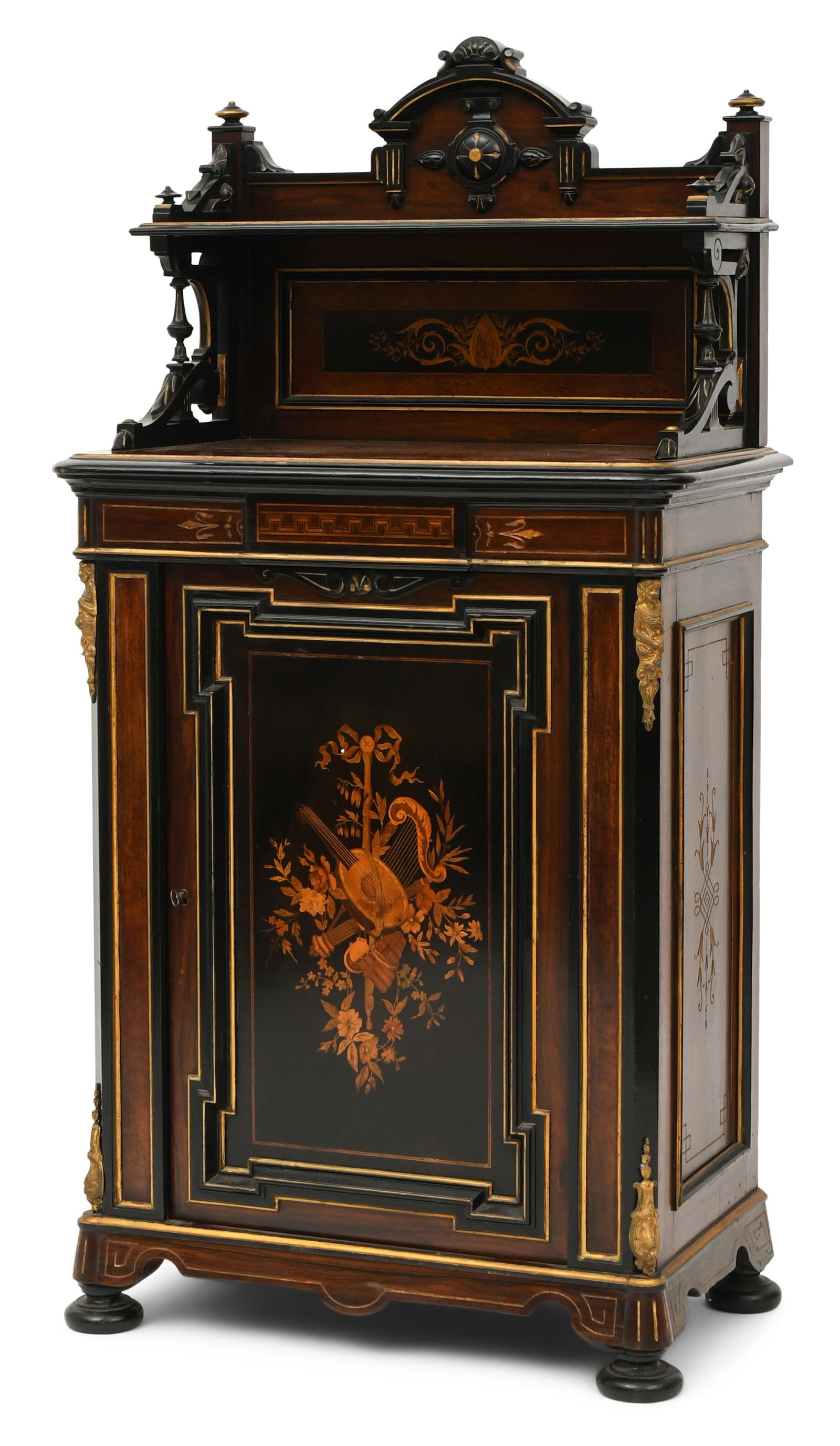 Renaissance Revival Inlaid, Ebonized & Parcel-Gilt Rosewood Music Cabinet (1 of 9)