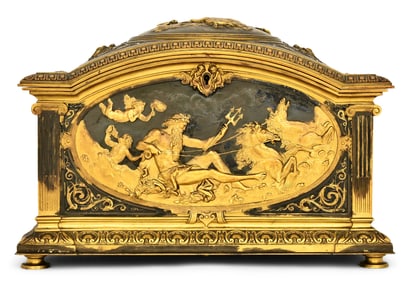French Gilt & Patinated Bronze Casket with Poseidon