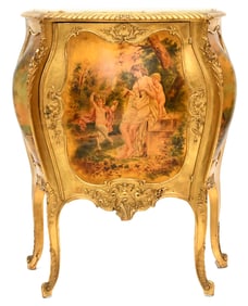 Paine's Furniture Co. Carved & Painted Giltwood Music Cabinet with Marble Top