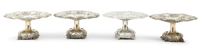 Two Pairs of Tiffany & Co. Sterling Silver Repoussé Tazzas