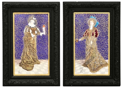 Pair of French Porcelain & Coralene Plaques