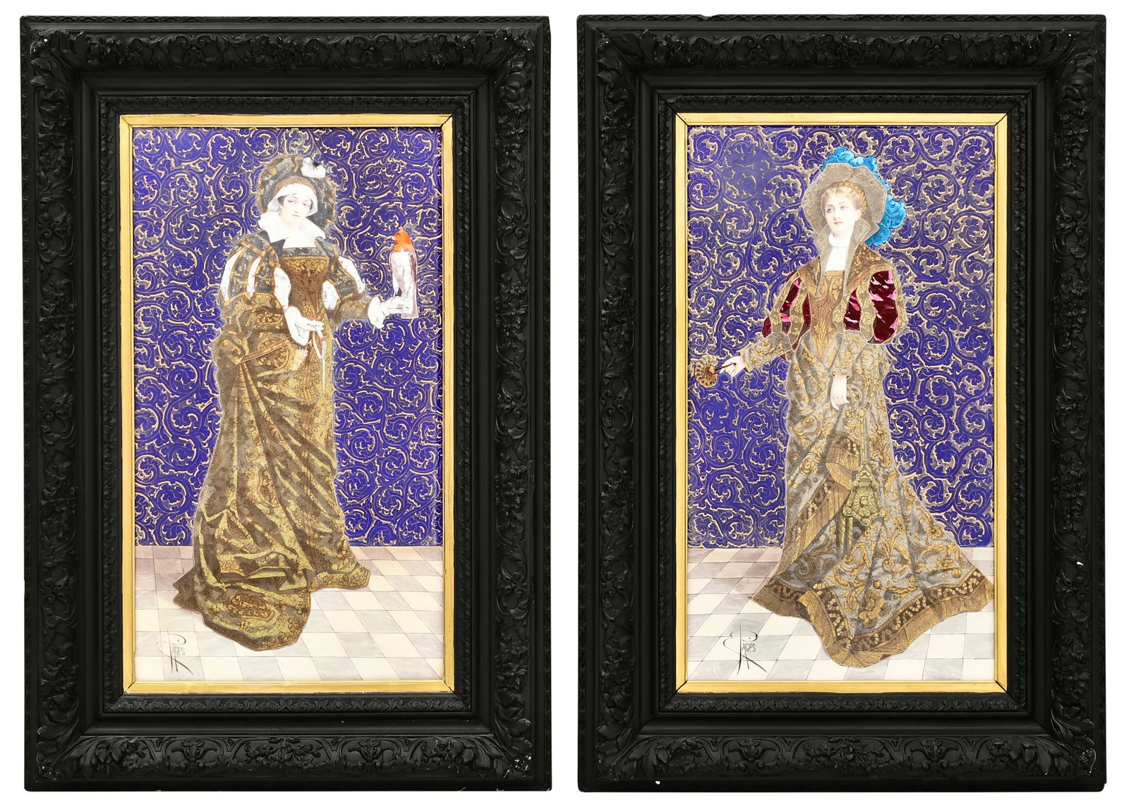 Pair of French Porcelain & Coralene Plaques (1 of 7)