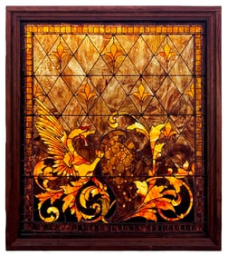 A Large American Leaded Glass Window with Dragon