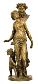 Michel Claude Clodion (French, 1738-1814), Bronze Sculpture of a Woman with Satyr and Putto