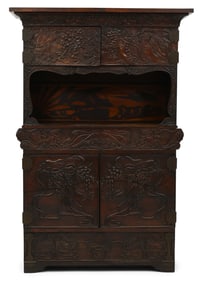 Cincinnati Art Carved Walnut Art Nouveau Cabinet
