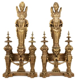 Pair of French Gilt Bronze Figural Chenets