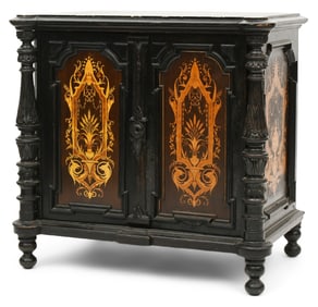 Renaissance Revival Ebonized & Inlaid Satinwood Cabinet