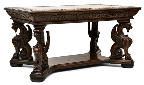 R.J. Horner & Co. Oak Library Table with Winged Griffins