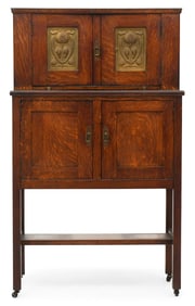Arts & Crafts Oak & Copper Bar Cabinet