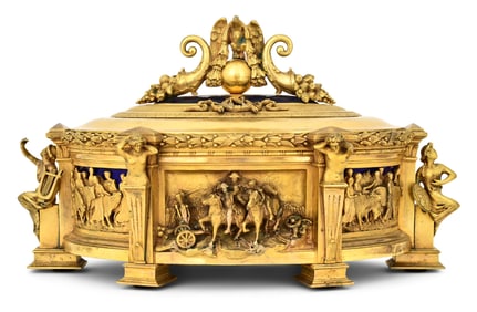A Fine French Gilt Bronze & Lapis Lazuli Covered Box