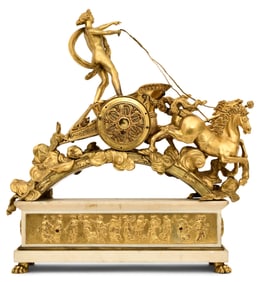 French Empire-Style Gilt Bronze & Marble Chariot Mantel Clock