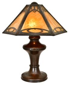 Charles P. Limbert Co. Glass & Copper Overlay Table Lamp