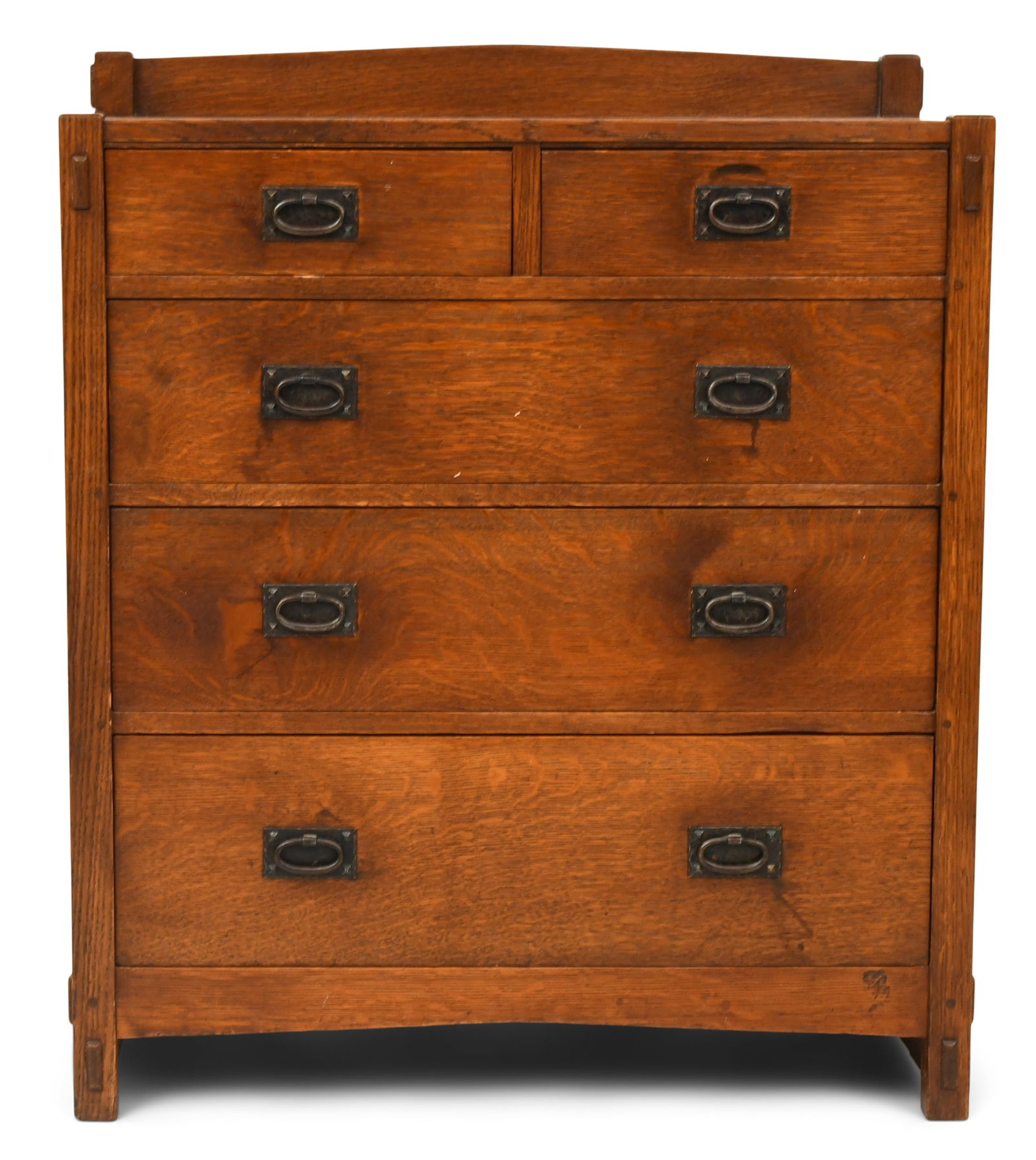 Gustav Stickley (1858-1942), Chest of Drawers, No. 626: Gustav Stickley(American, 1858-1942)Chest of Drawers, No. 626circa 1910oak, copper, ironunmarked42 x 26 x 19 inchesProvenance: The Collection of Hassan Basagic, Hunter, New York