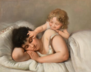 Frantisek Klimes (Czechoslovakian, Early 20th Century), Sleeping Mother with Child