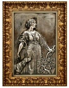 German Silver-Plated Plaque of Diana the Huntress