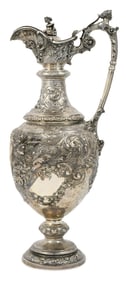 English Sterling Silver Repoussé Ewer by Sibray, Hall & Co., London