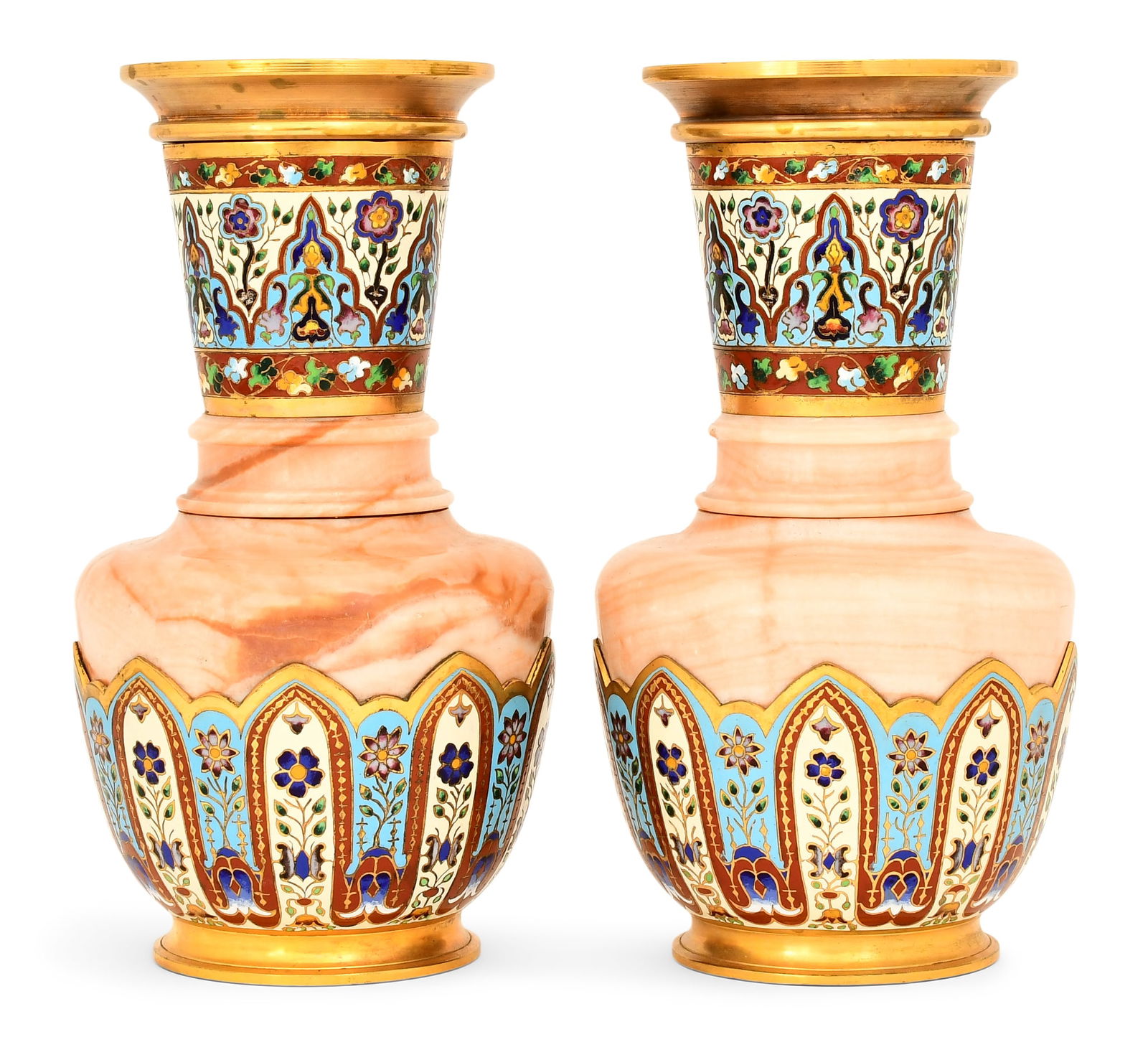 Pair of French Cloisonné & Gilt Bronze-Mounted Onyx Vases (1 of 3)