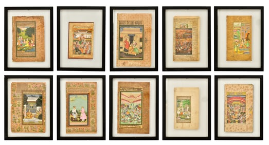 Lot of Ten Indian Miniature Paintings, Mughal School