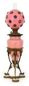Bradley & Hubbard Pink & "Jeweled" Glass Parlor Lamp