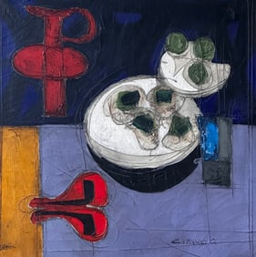 Claude Venard (French, 1913-1999), "Nature Morte Avec Carafe Rouge" (Still Life with Red Carafe)