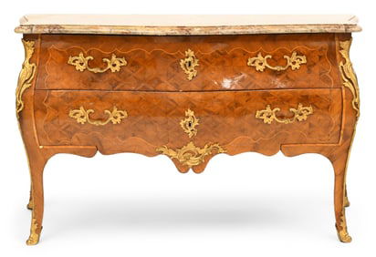 French Louis XV-Style Gilt Bronze-Mounted Kingwood Commode with Marble Top