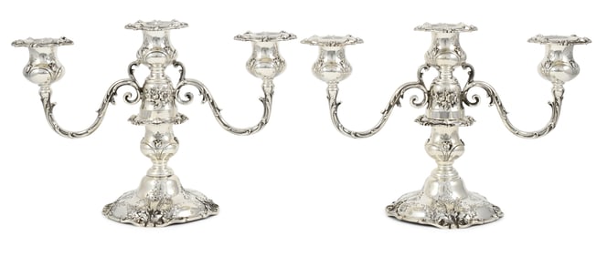 Pair of Reed & Barton Sterling Silver "Francis I" Three-Light Candelabra